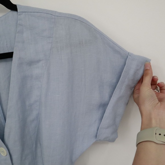 Olivaceous Linen Day Dress Womens S‎ Blue Bohemian Coastal Grandma Cottagecore - Picture 6 of 16